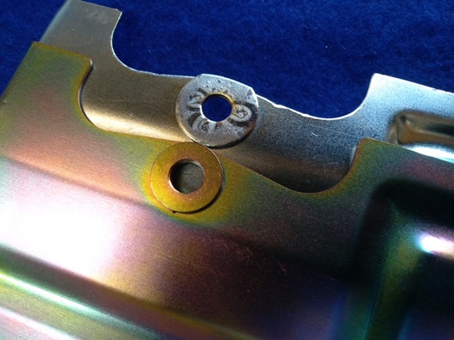 Datsun Roadster U20 2000 SU carburetor heat shield w/reinforced mounting holes. Yellow and blueish plating .