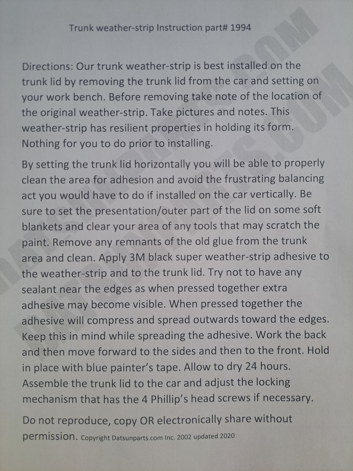 TRUNKINSTRUCTIONS1994DATSUNPARTS