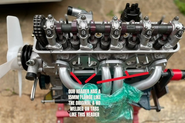 Datsun Roadster  PERFORMANCE 1 5/8&quot; Tube 67 1/2, 68, 69 &amp; 70 2000 U20 Solex Header 15mm flange w/ heavy duty gaskets &amp; Big Bore Flex Pipe ASSEMBLY