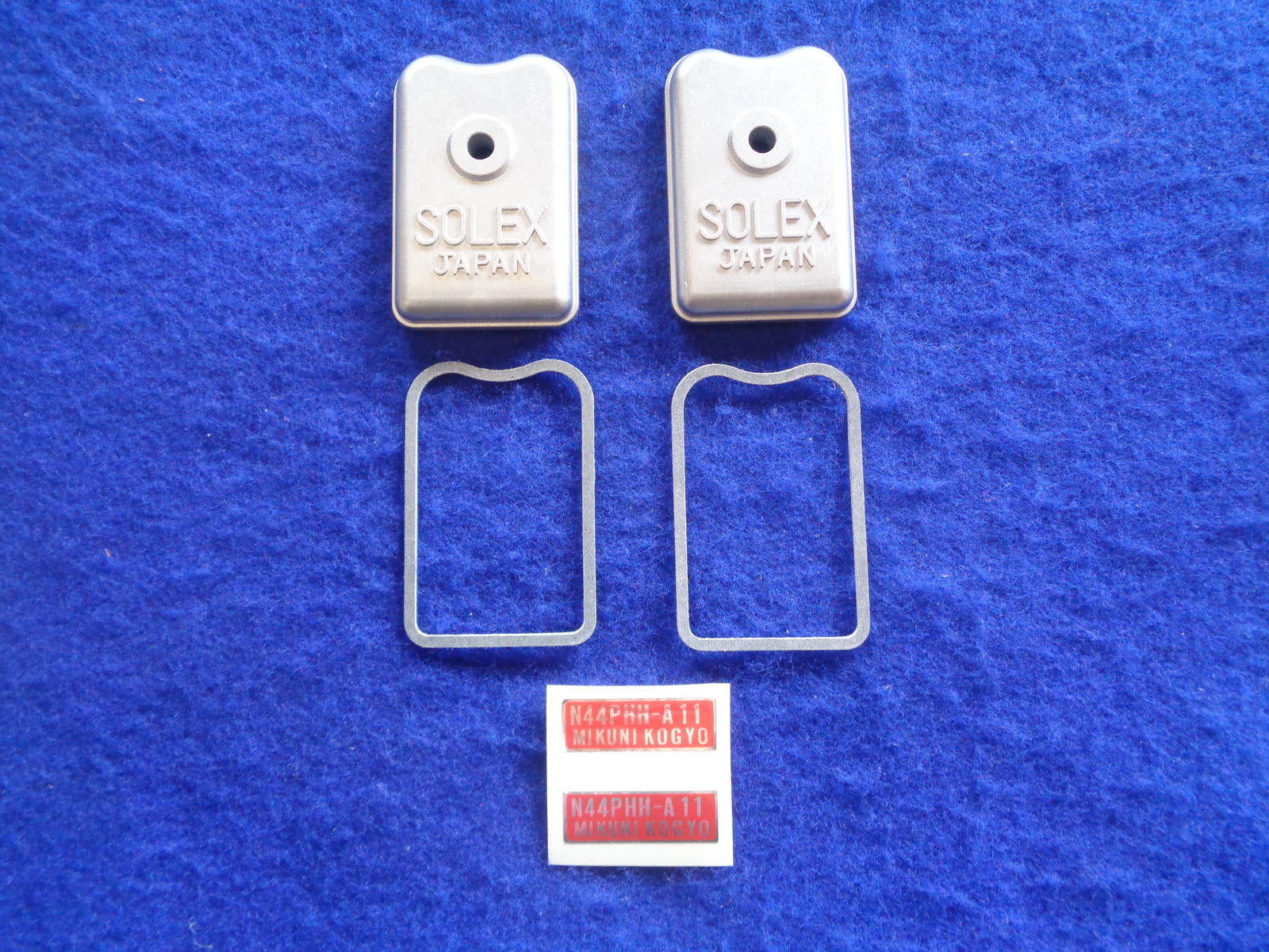 Datsun Roadster 67, 68, 69 and 70 2000 Mikuni/Solex 44PHH Jet Covers, gaskets and sticker set