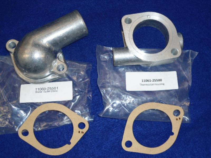 Datsun Roadster 2000 U20 therm housing & Elbow kit w/ gaskets with ground tab, 1 without tab