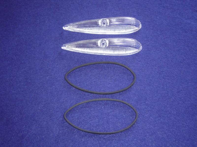 Datsun Roadster 69 Tear drop shaped front maker lens clear w/gaskets- pair