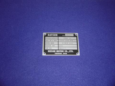 Datsun Roadster Identification Late 68 - 70 2000 150HP Solex ID plate
