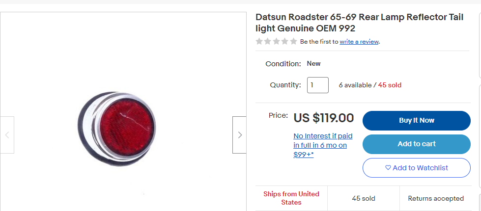 Datsun Roadster Fairlady rear reflector